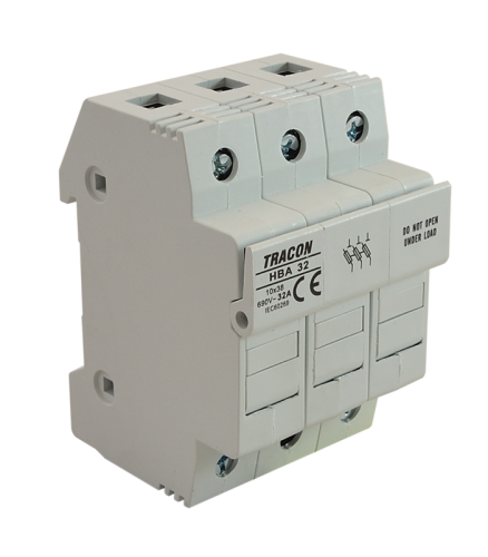 Modułowa podstawa bezpieczników cylindrycznych 32A, 10x38mm; Un=230V/400V HBA-3P-32 Tracon Electric