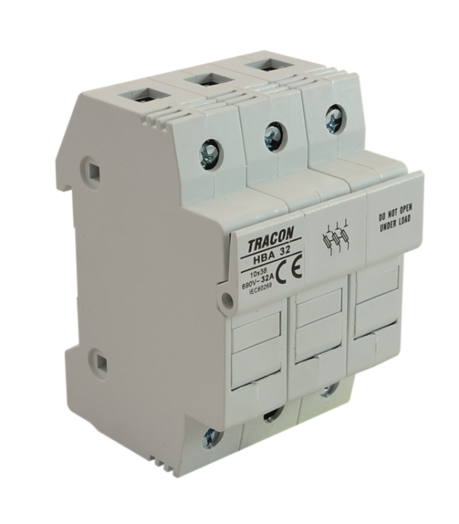Modułowa podstawa bezpieczników cylindrycznych 32A, 10x38mm; Un=230V/400V HBA-3P-32 Tracon Electric