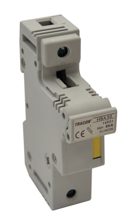 Modułowa podstawa bezpieczników cylindrycznych 50A, 14x51mm; Un=230V/400V HBA-1P-50 Tracon Electric
