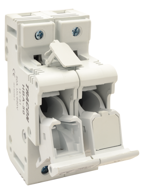 Modułowa podstawa bezpieczników cylindrycznych 50A, 14x51mm; Un=230V/400V HBA-2P-50 Tracon Electric