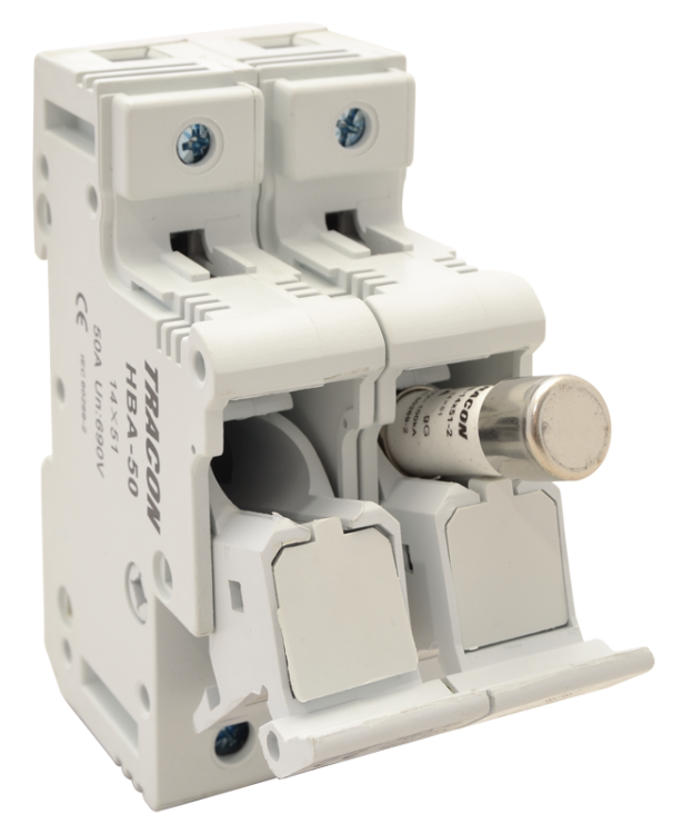 Modułowa podstawa bezpieczników cylindrycznych 50A, 14x51mm; Un=230V/400V HBA-2P-50 Tracon Electric