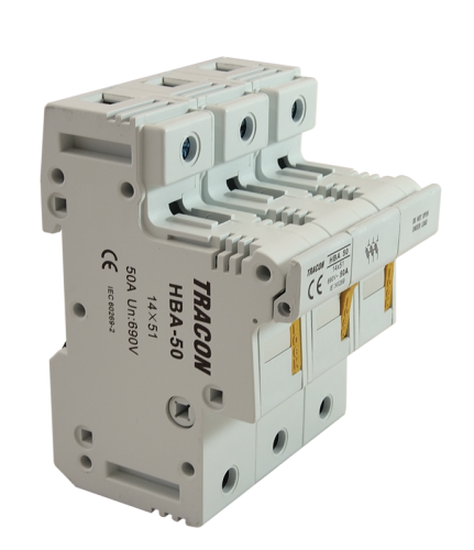Modułowa podstawa bezpieczników cylindrycznych 50A, 14x51mm; Un=230V/400V HBA-3P-50 Tracon Electric