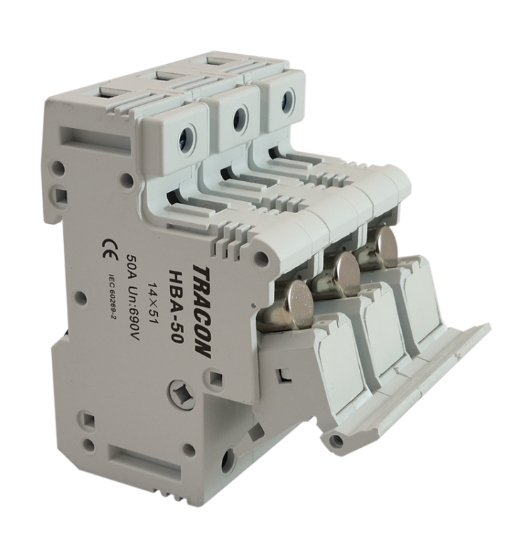 Modułowa podstawa bezpieczników cylindrycznych 50A, 14x51mm; Un=230V/400V HBA-3P-50 Tracon Electric