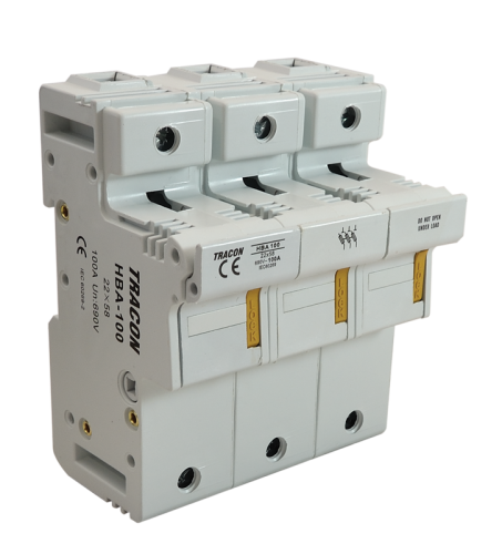 Modułowa podstawa bezpieczników cylindrycznych 100A, 22x58mm; Un=230V/400V HBA-3P-100 Tracon Electric