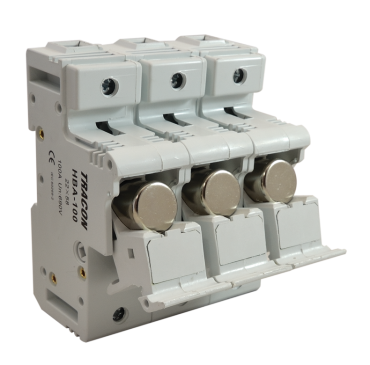 Modułowa podstawa bezpieczników cylindrycznych 100A, 22x58mm; Un=230V/400V HBA-3P-100 Tracon Electric