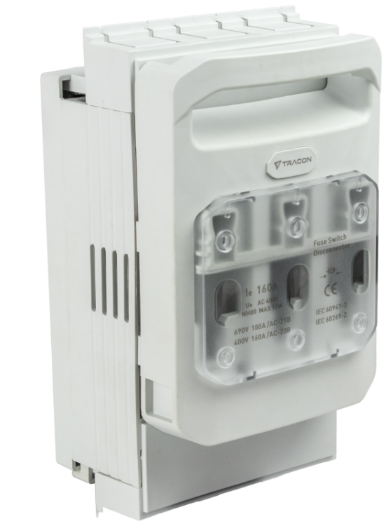 Rozłącznik bezp. do płyty montażowej, poziomy, zacisk płaski AC400V, 160A, AC 690V, 100A, 3P, NH00 DSH00-3 Tracon Electric