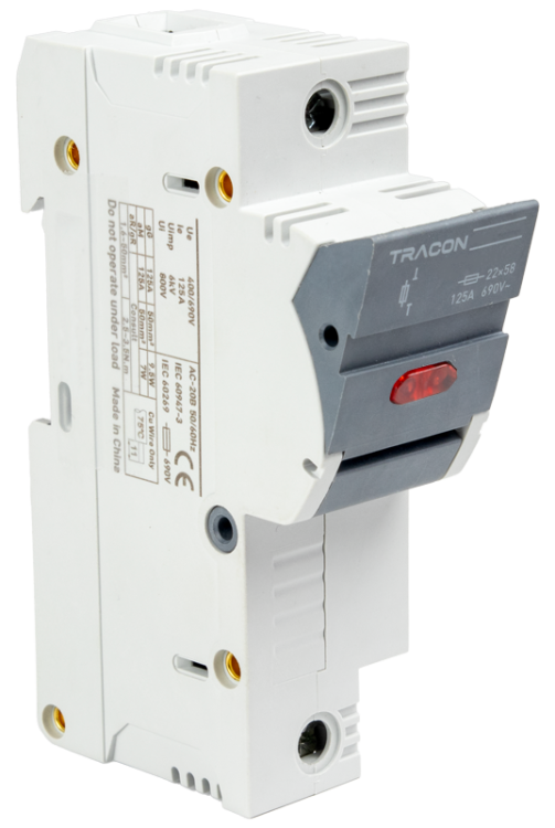 Odłącznik do bezpiecznika cylindrycznego, możl. maskowania 100A, 22x58mm, Un=400V/690V, 1P, LED CFBL1P100 Tracon Electric