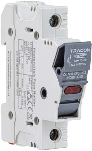 Odłącznik do bezpiecznika cylindrycznego, PV 32A, 10×38, Un=1000VDC, Ui=6kV, 20kA, DC-PV0, IP20, 1P, LED CFBLPV1P32 Tracon Electric