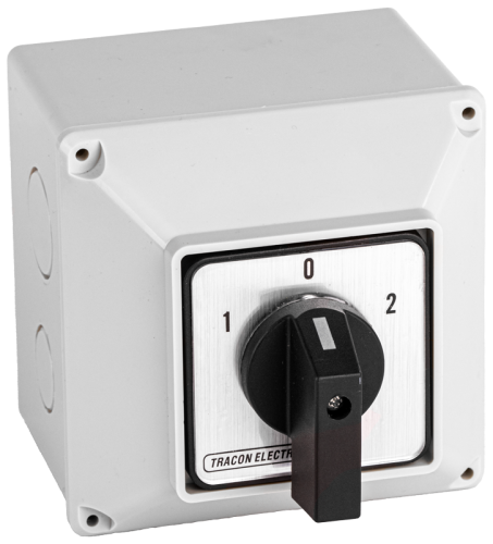 Przełącznik krzywkowy z obudową, WŁ-WYŁ 400V, 50Hz, 32A, 4P, 11kW, 64×64mm, 60°, IP44 TK-326/4T Tracon Electric
