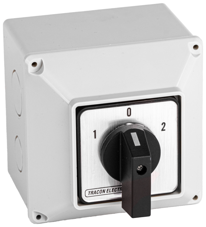 Przełącznik krzywkowy z obudową, WŁ-WYŁ 400V, 50Hz, 32A, 4P, 11kW, 64×64mm, 60°, IP44 TK-326/4T Tracon Electric