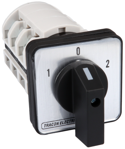 Przełącznik wyboru bez obudowy, 1-0-2 400V, 50Hz, 20A, 2×3P, 5,5kW, 48×48mm, 60° TKV-206/3 Tracon Electric