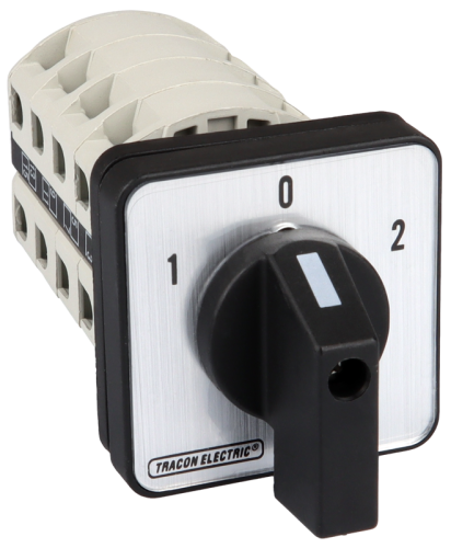 Przełącznik wyboru bez obudowy, 1-0-2 400V, 50Hz, 25A, 2×4P, 7,5kW, 48×48mm, 60° TKV-256/4 Tracon Electric
