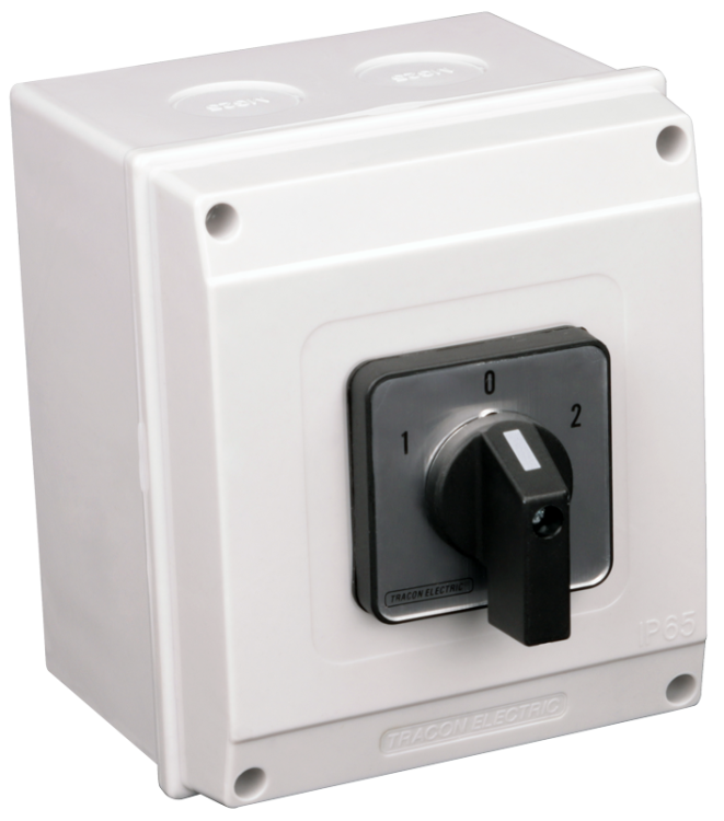 Przełącznik wyboru w obudowie, 1-0-2 400V, 50Hz, 25A, 2×4P, 7,5kW, 48×48mm, 60°, IP65 TKV-256/4T65 Tracon Electric