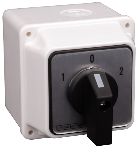 Przełącznik wyboru z obudową, 1-0-2 400V, 50Hz, 32A, 2×4P, 11kW, 64×64mm, 60°, IP44 TKV-326/4T Tracon Electric