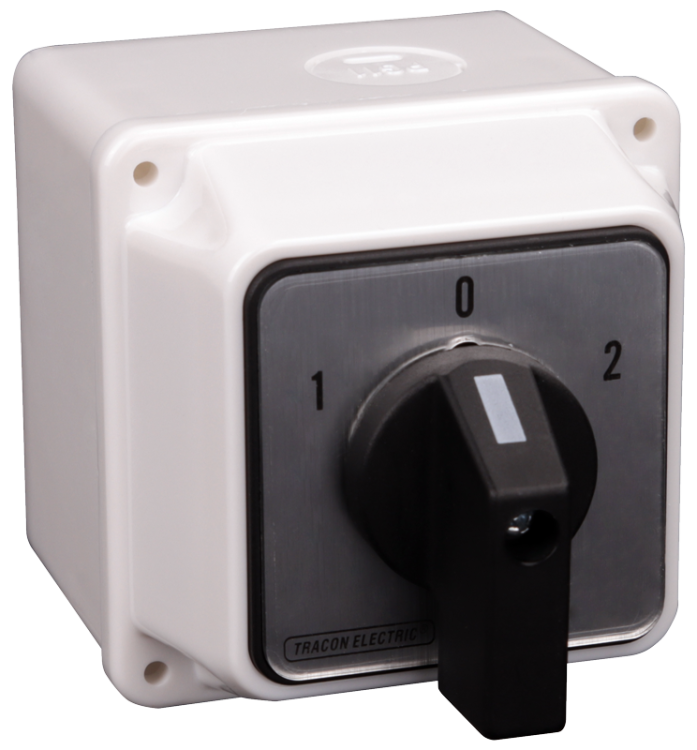 Przełącznik wyboru z obudową, 1-0-2 400V, 50Hz, 32A, 2×4P, 11kW, 64×64mm, 60°, IP44 TKV-326/4T Tracon Electric