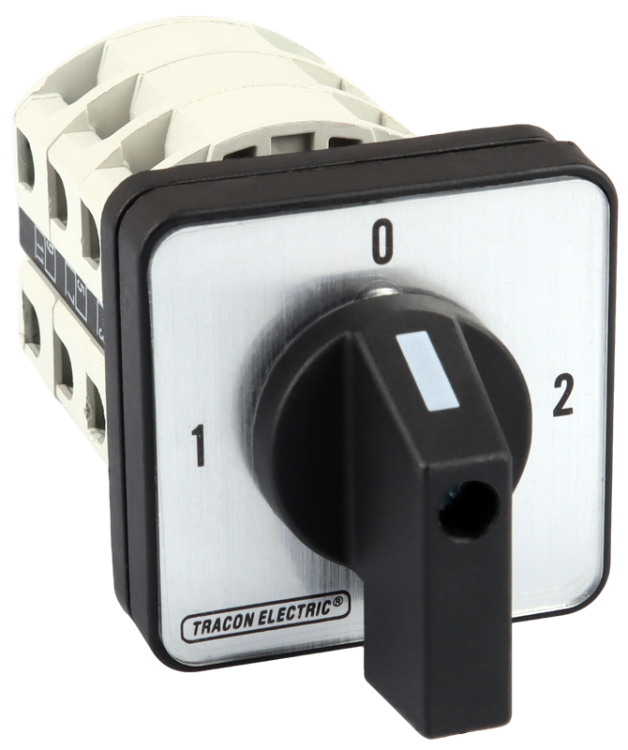 Przełącznik wyboru bez obudowy, 1-0-2 400V, 50Hz, 25A, 2×3P, 7,5kW, 48×48mm, 90° TKV-259/3 Tracon Electric