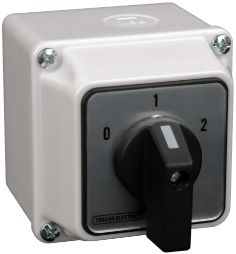 Przełącznik wyboru z obudową, 0-1-2 400V, 50Hz, 32A, 2×3P, 11kW, 64×64mm, 60°, IP44 TKB-326/3T Tracon Electric