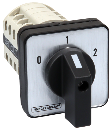 Przełącznik wyboru bez obudowy, 0-1-2 400V, 50Hz, 20A, 2×4P, 5,5kW, 48×48mm, 60° TKB-206/4 Tracon Electric