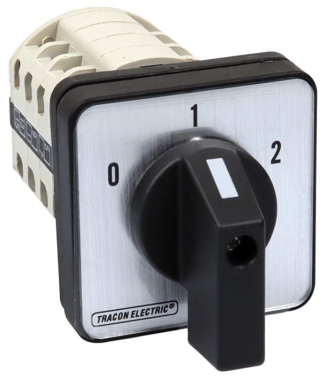 Przełącznik wyboru bez obudowy, 0-1-2 400V, 50Hz, 63A, 2×4P, 18,5kW, 64×64mm, 60° TKB-636/4 Tracon Electric
