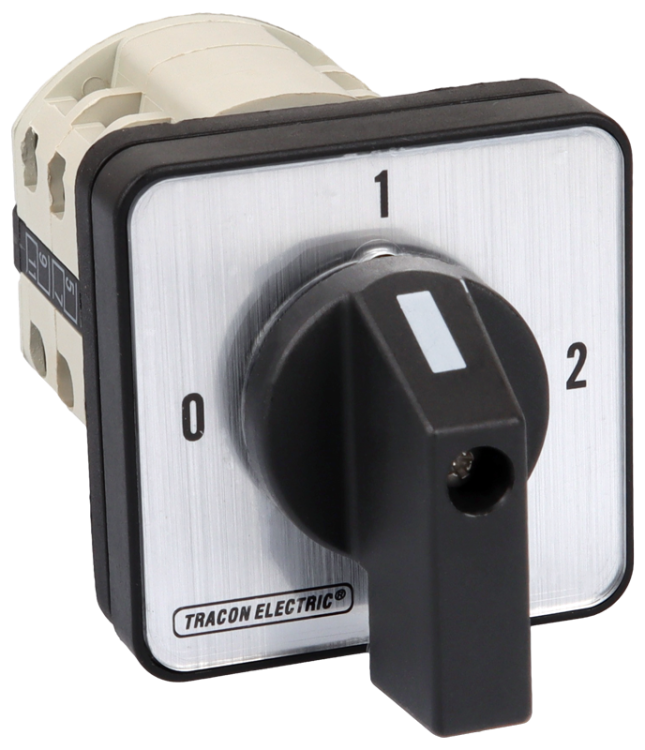 Przełącznik wyboru bez obudowy, 0-1-2 400V, 50Hz, 160A, 2×3P, 37kW, 88×88mm, 90° TKB-169/3 Tracon Electric