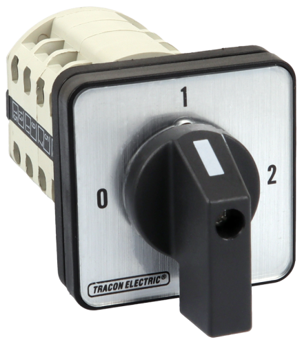 Przełącznik wyboru bez obudowy, 0-1-2 400V, 50Hz, 25A, 2×4P, 7,5kW, 48×48mm, 90° TKB-259/4 Tracon Electric