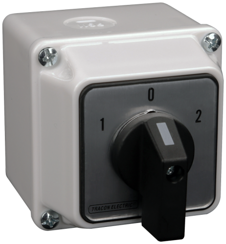 Wyłącznik silnika ze zmianą obrotów z obudową, 1-0-2 400V, 50Hz, 20A, 5,5kW, 48×48mm, IP65 TKM-20/NT65 Tracon Electric
