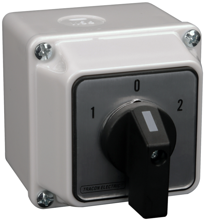 Wyłącznik silnika ze zmianą obrotów z obudową, 1-0-2 400V, 50Hz, 20A, 5,5kW, 48×48mm, IP65 TKM-20/NT65 Tracon Electric
