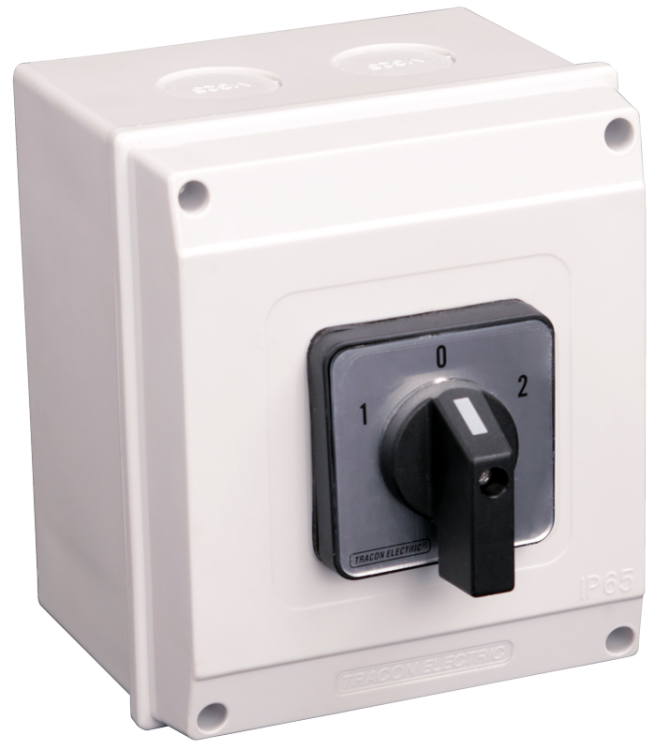 Bezpośredni wyłącznik silnikowy w obud. zm. kierunku 1-0-2 400V, 50Hz, 25A, 7,5kW, 48×48mm, IP65 TKM-25/NT65 Tracon Electric