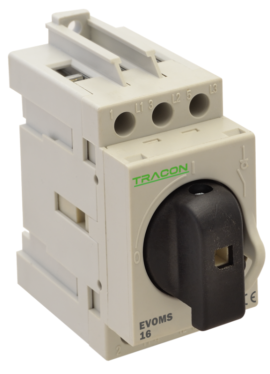 Modułowy rozłącznik z pokrętłem, trójfazowy, możl plomb. 400V, 50Hz, 16A, 3P, 10mm2 EVOMS16/3 Tracon Electric