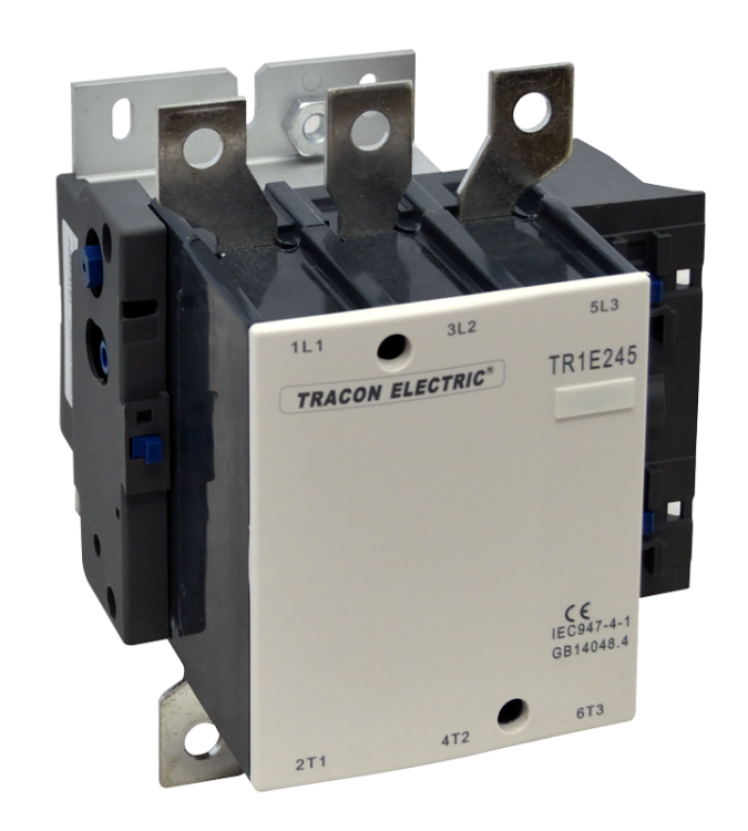 Stycznik dużej mocy 415V, 50Hz, 245A, 132kW, 48V AC, 3×NO+1×NO TR1E245E7 Tracon Electric