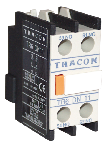 Przedni styk pomocniczy do styczników TR1D/F oraz TR1E 230V, 50Hz, 2A, 2×NO TR6DN20 Tracon Electric