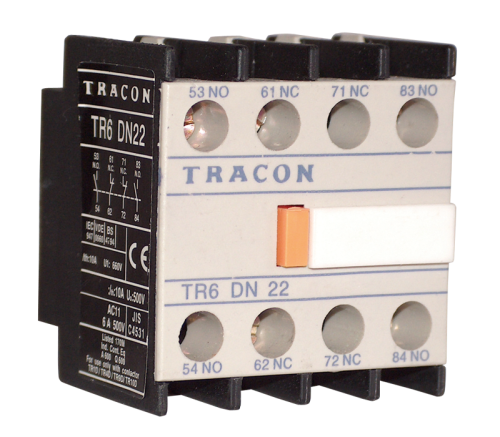 Przedni styk pomocniczy do styczników TR1D/F oraz TR1E 230V, 50Hz, 2A, 4×NC TR6DN04 Tracon Electric