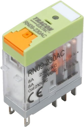 Przekaźnik PCB z przyciskiem testowym i wskaźnikiem stanu 110V DC / 2×CO (8A, 230V AC / 30V DC) RN09-110DC Tracon Electric