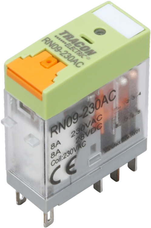 Przekaźnik PCB z przyciskiem testowym i wskaźnikiem stanu 24V AC / 2×CO (8A, 230V AC / 30V DC) RN09-24AC Tracon Electric
