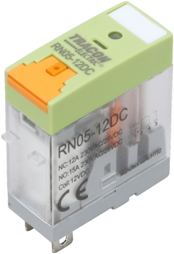 Przekaźnik PCB z przyciskiem testowym i wskaźnikiem stanu 110V AC / 1×CO (NC: 12A, NO: 15A, 230V AC / 30V DC) RN05-110AC Tracon Electric