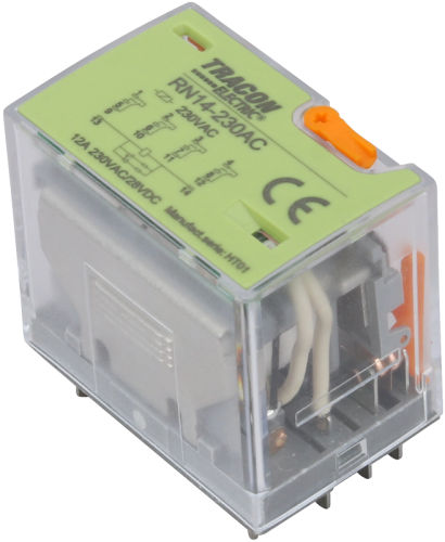 Miniaturowy przekaźnik mocy z testem i wskaźnikiem stanu 24V DC / 4×CO (12A, 230V AC / 28V DC) RN14-24DC Tracon Electric