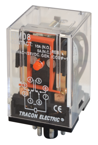 Przekaźnik przemysłowy 24V DC / 2×CO, (3A, 230V AC / 28V DC) RM08-24DC Tracon Electric