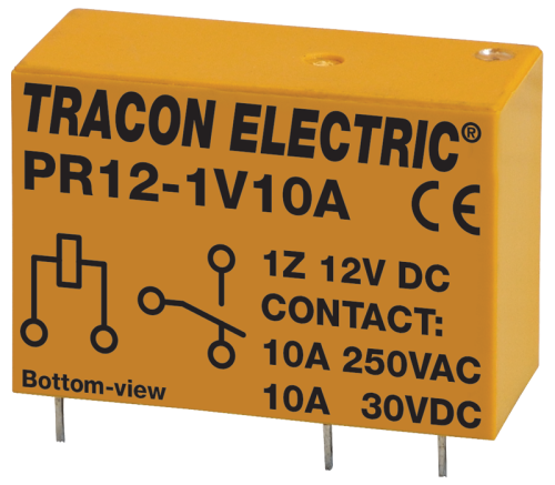 Przekaźnik PCB 12V DC / 1×CO (10A, 230V AC / 30V DC) PR12-1V10A Tracon Electric