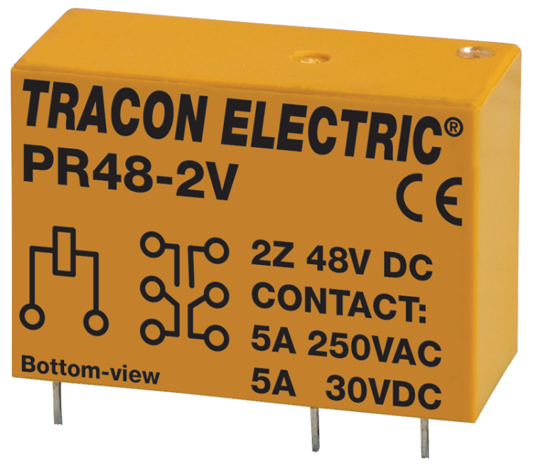 Przekaźnik PCB 48V DC / 2×CO (5A, 230V AC / 30V DC) PR48-2V Tracon Electric