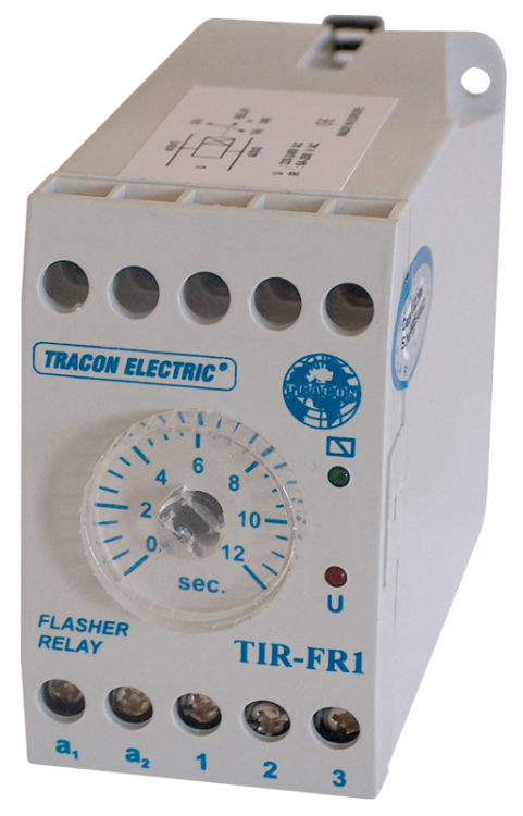 Przekaźnik czasowy z funkcją pracy cyklicznej 250V AC, 0,5s / 0-12s, 5A/250V AC, 10A/24V AC/DC TIR-FR1 Tracon Electric