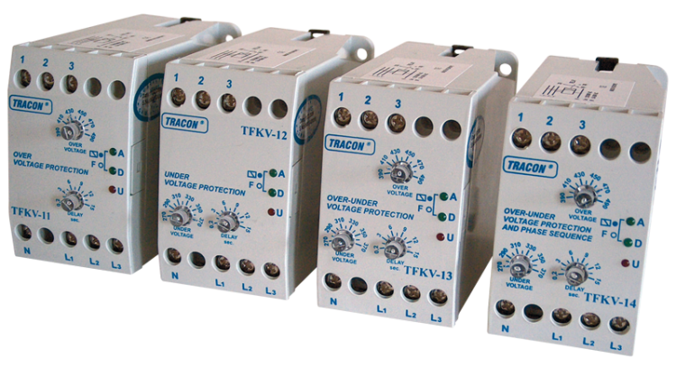 Regulow. przekaźnik zab. wzrost/spadek nap., 3 faz Umin=270-370V / Umax=490V, 0.2s-15s, 5A/250V TFKV-12 Tracon Electric