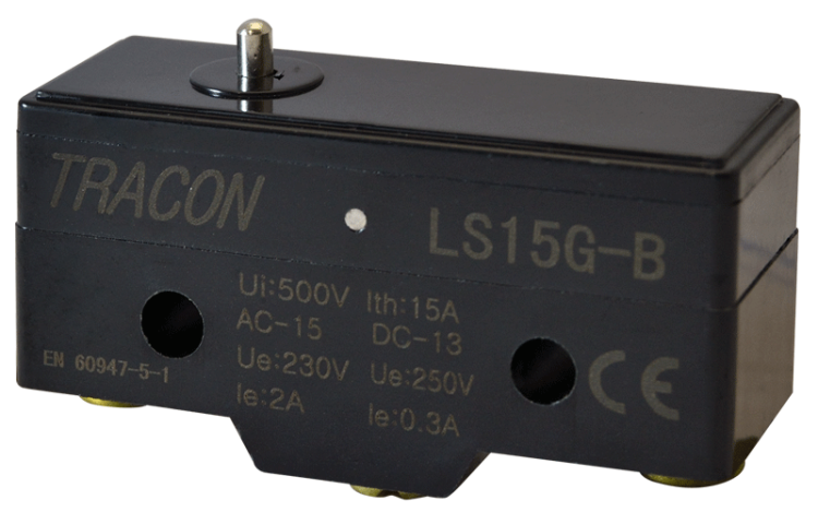 Wyłącznik krańcowy, ze zderzakiem 1xCO, 2A/230V AC-15, 0,3A/250V DC-13 IP00 LS15G-B Tracon Electric