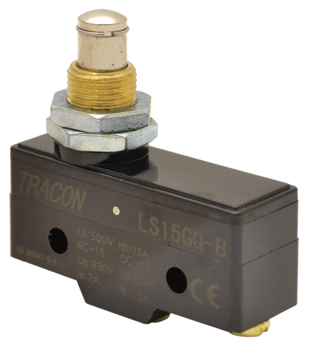 Wyłącznik krańcowy, z długim trzpieniem, ze zderzakiem 1xCO, 2A/230V AC-15, 0,3A/250V DC-13, IP00 LS15GQ-B Tracon Electric