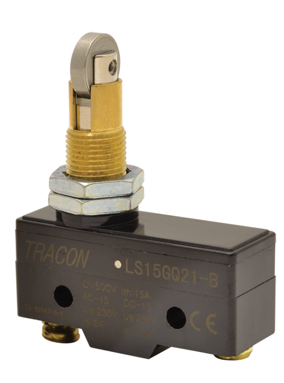 Wyłącznik krańcowy, z rolką 1xCO, 2A/230V AC-15, 0,3A/250V DC-13, 90°, IP00 LS15GQ21-B Tracon Electric