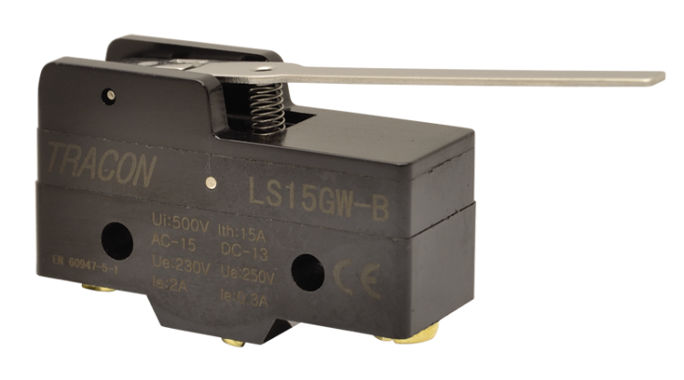Wyłącznik krańcowy, z dźwignią sprężynową 1xCO, 2A/230V AC-15, 0,3A/250V DC-13, 48mm, IP00 LS15GW-B Tracon Electric