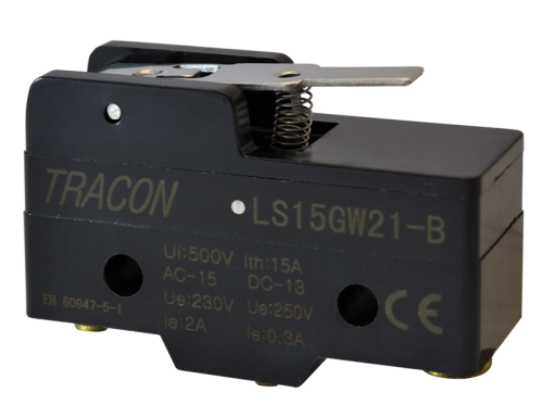 Wyłącznik krańcowy, z dźwignią sprężynową 1xCO, 2A/230V AC-15, 0,3A/250V DC-13, 17mm, IP00 LS15GW21-B Tracon Electric