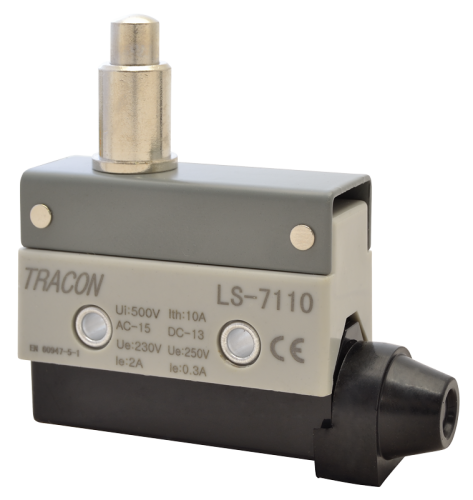 Wyłącznik krańcowy, z trzpieniem, ze zderzakiem 1xCO, 2A/230V AC-15, 0,3A/250V DC-13, 22mm, IP40 LS7110 Tracon Electric