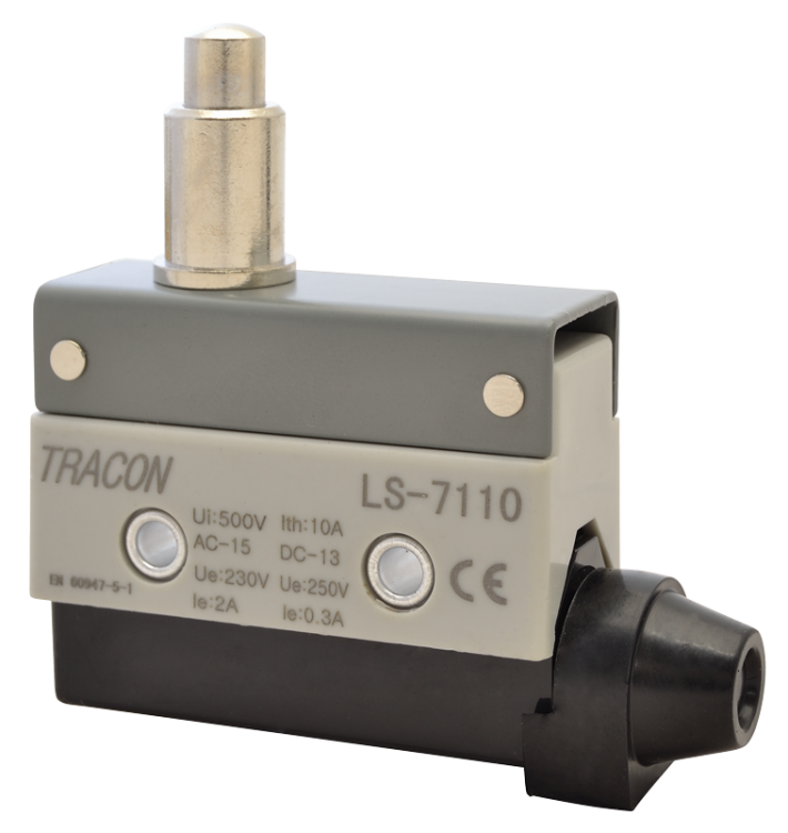 Wyłącznik krańcowy, z trzpieniem, ze zderzakiem 1xCO, 2A/230V AC-15, 0,3A/250V DC-13, 22mm, IP40 LS7110 Tracon Electric