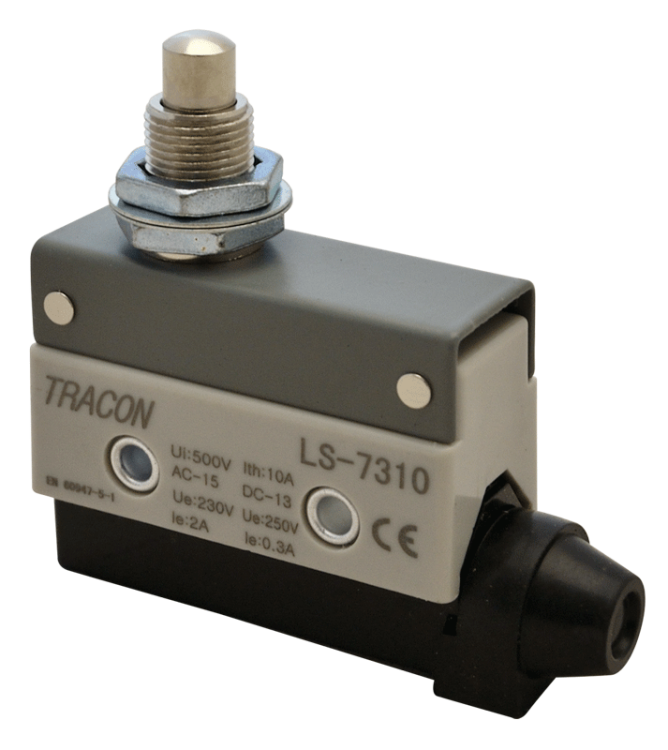 Wyłącznik krańcowy, z trzpieniem, ze zderzakiem 1xCO, 2A/230V AC-15, 0,3A/250V DC-13, 25mm, IP40 LS7310 Tracon Electric