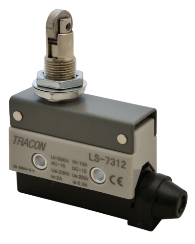 Wyłącznik krańcowy, z rolką 1xCO, 2A/230V AC-15, 0,3A/250V DC-13, 90°, IP40 LS7312 Tracon Electric